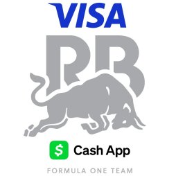 Logo des Visa Cash App RB Formula One Teams, mit den Logos von Visa, RB und Cash App sowie einem stilisierten Bullen in Grau.