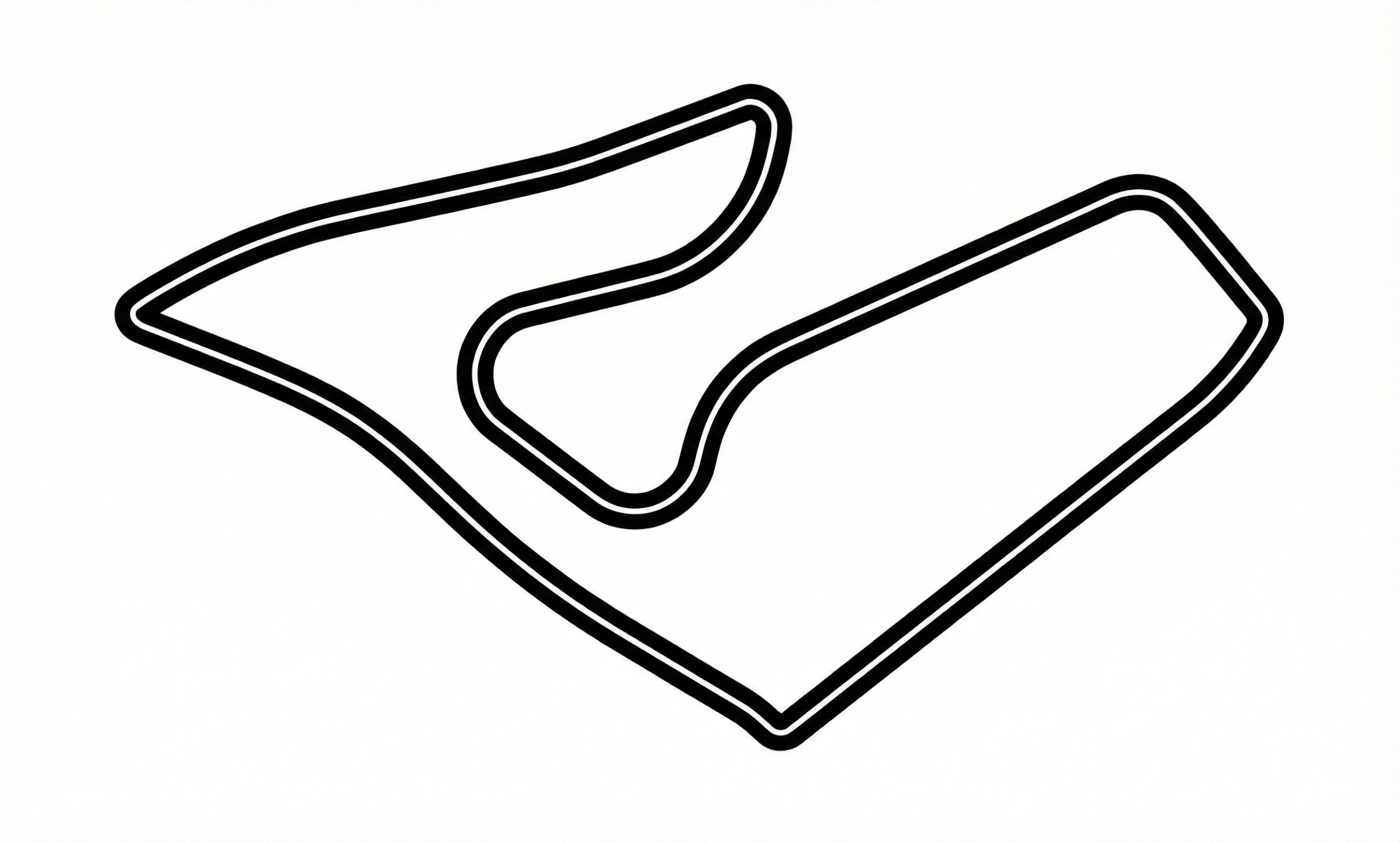 Eine Schwarz-Weiß-Skizze der Rennstrecke Circuit Paul Ricard aus der Vogelperspektive mit markanten Kurven.