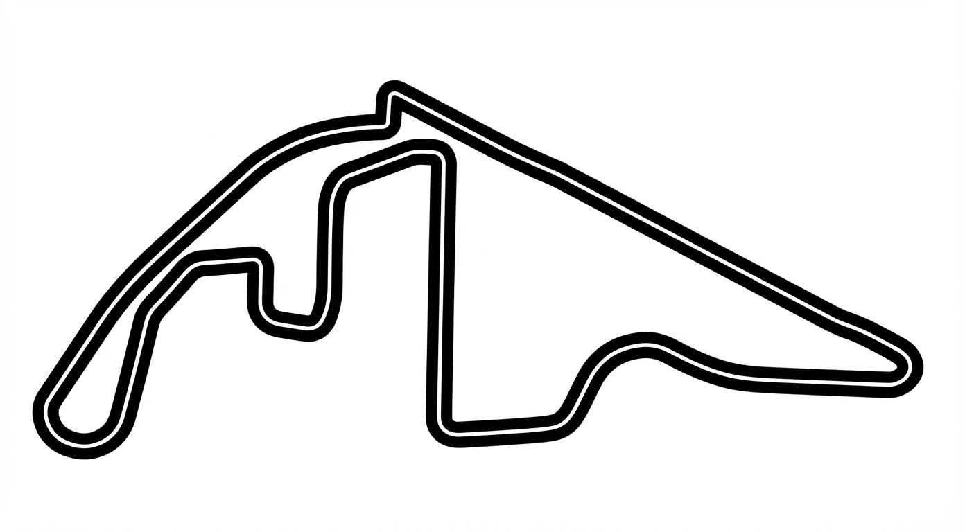 Schwarz-weiße Vektor-Illustration der Hockenheimring Rennstrecke in Deutschland, bekannt für Formel-1-Rennen und Motorsport-Events.