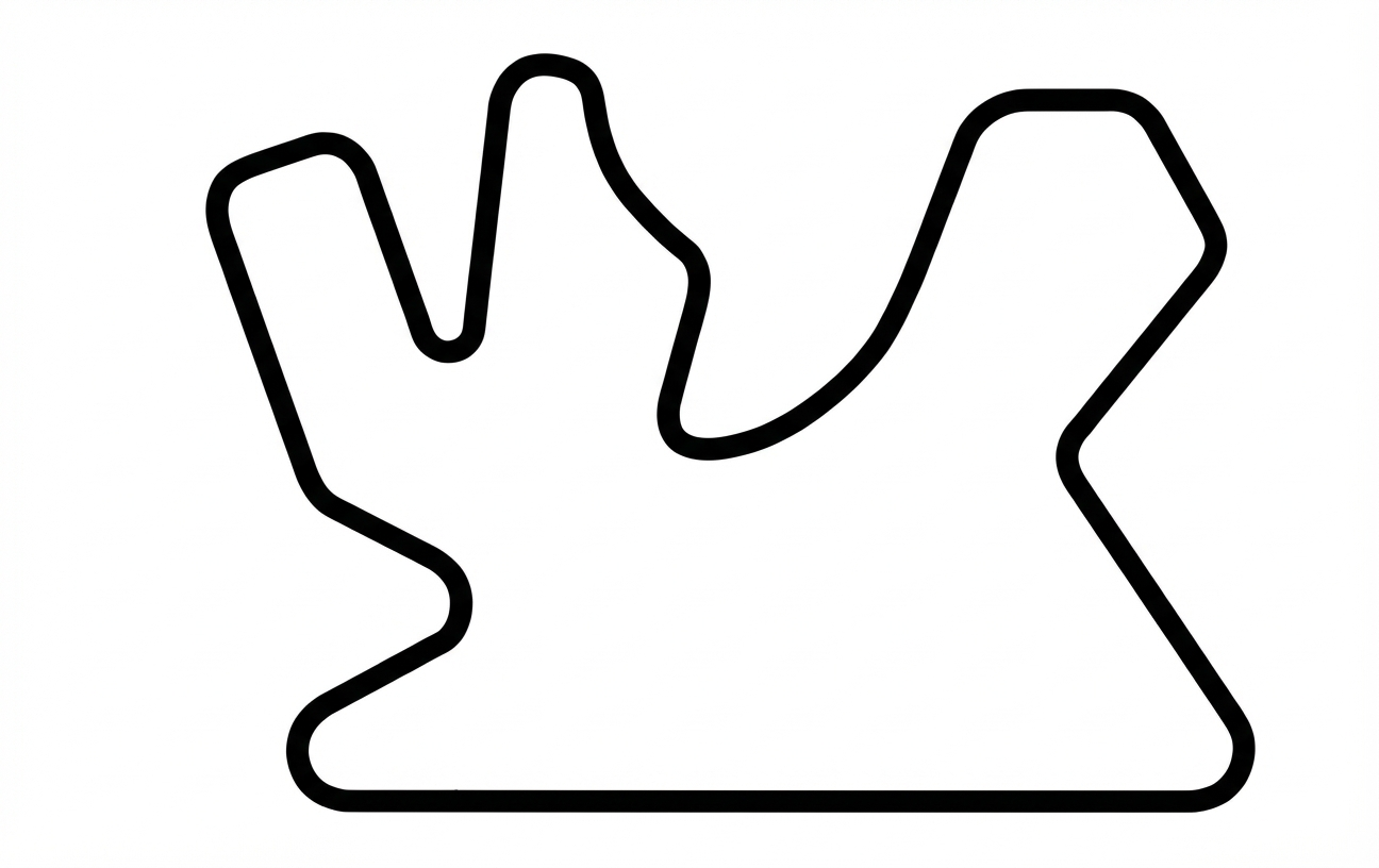 Umriss der Suzuka-Rennstrecke in Japan auf weißem Hintergrund.