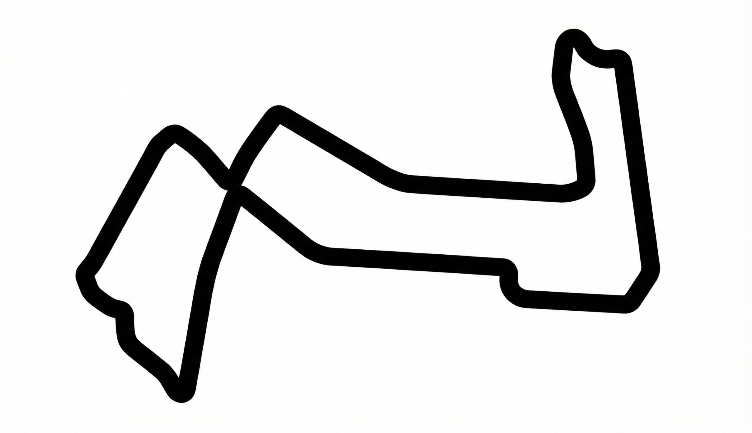 Schwarze Umrisslinie der Imola Rennstrecke (Autodromo Enzo e Dino Ferrari) auf reinweißem Hintergrund.