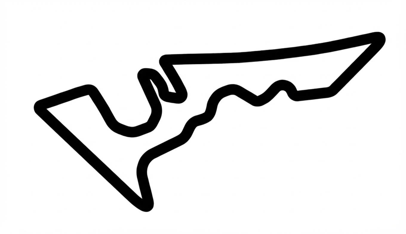Umriss der Rennstrecke Circuit of the Americas (COTA) in Schwarz auf weißem Hintergrund.