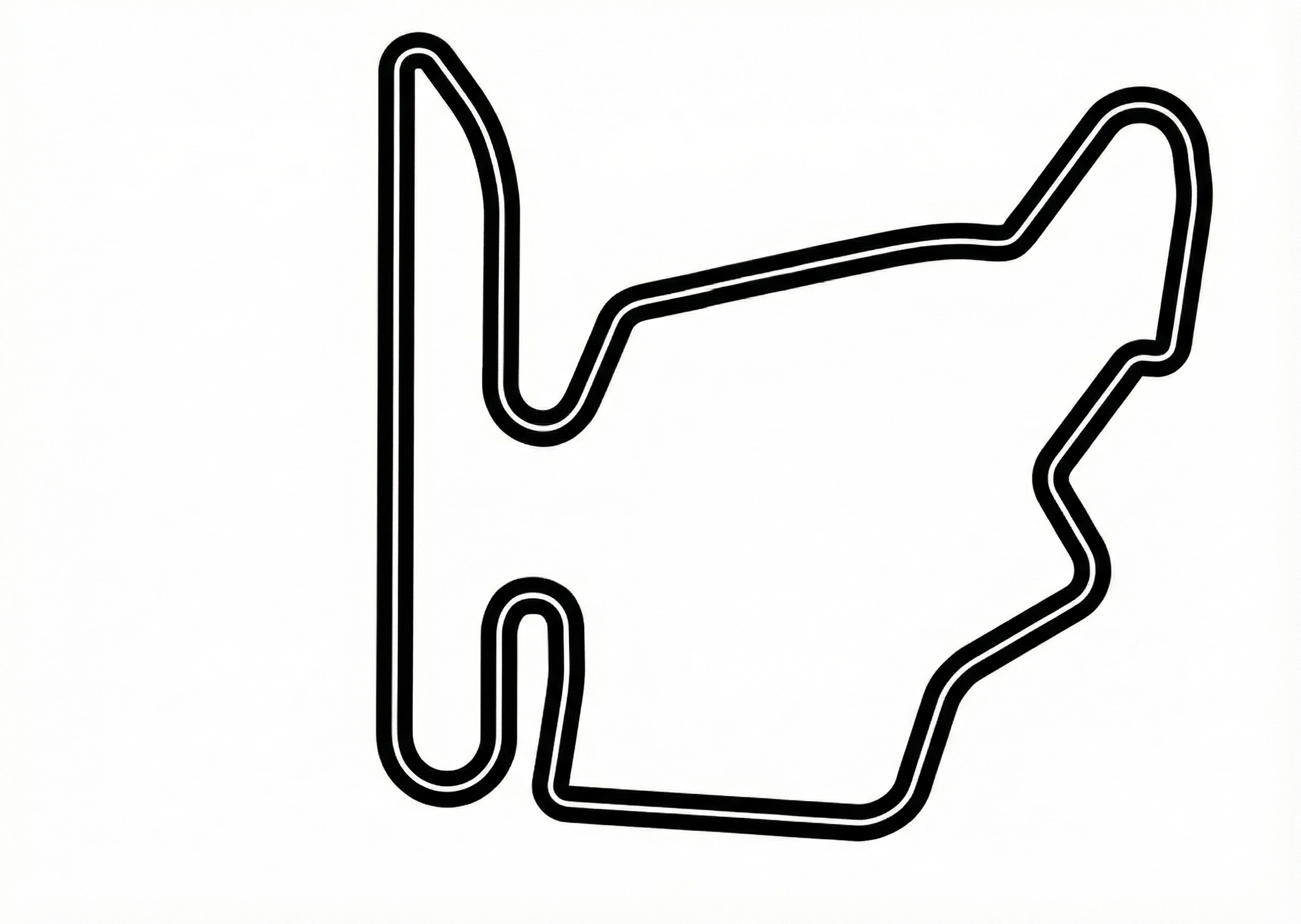 Stilisierte Schwarz-Weiß-Darstellung des Autódromo Internacional do Algarve (Portimão Circuit), einer Rennstrecke in Portugal.